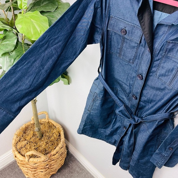 Theory Julissa Shirt Dress Dark Wash Denim Long Sleeves Pckets Belted Size 12 - Picture 4 of 8